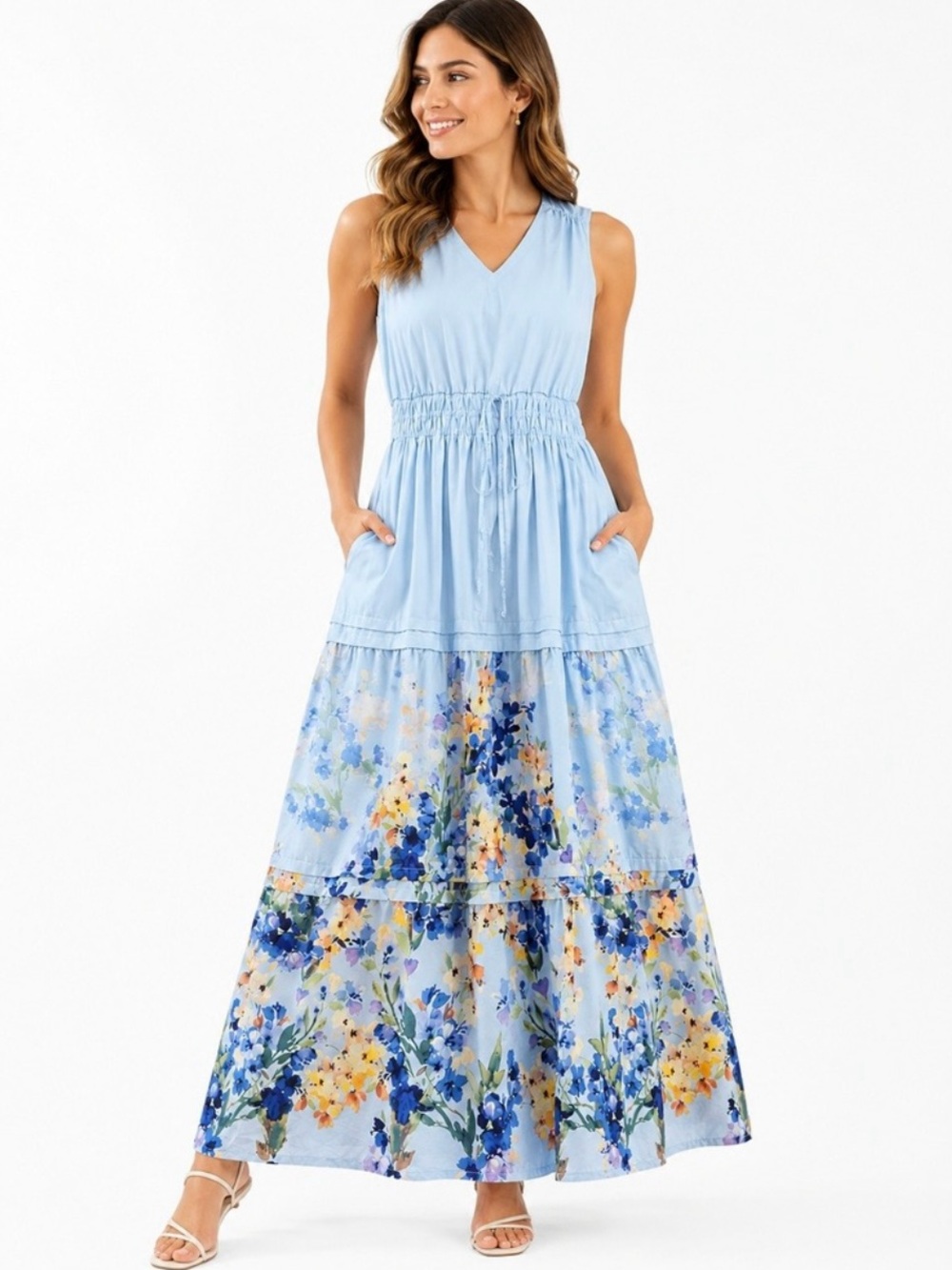 New Rachel Zoe Light Blue Floral Maxi Dress